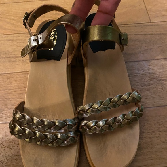 Swedish Hasbeens Metallic told tones platform clog sandals gently preowned - Picture 4 of 6